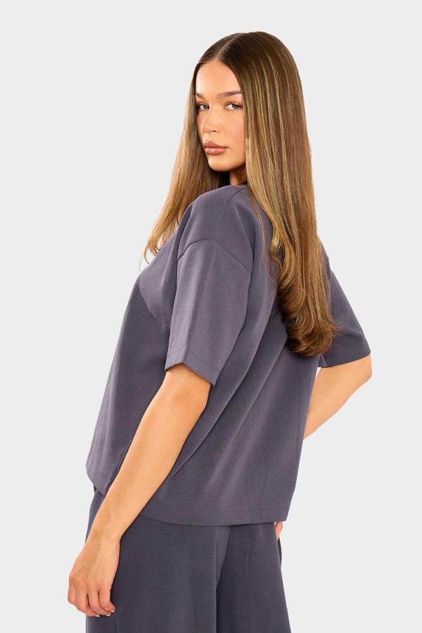 Kaiia Interlock Boxy T-Shirt Midnight Charcoal