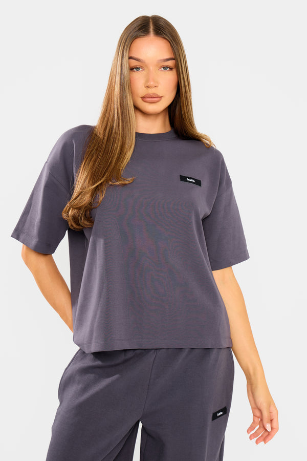 Kaiia Interlock Boxy T-Shirt Midnight Charcoal