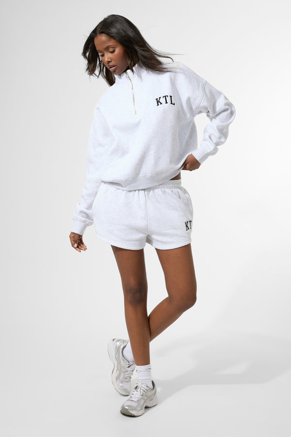 Kaiia KTL Logo Oversized Quarter Zip Sweatshirt Light Grey Marl