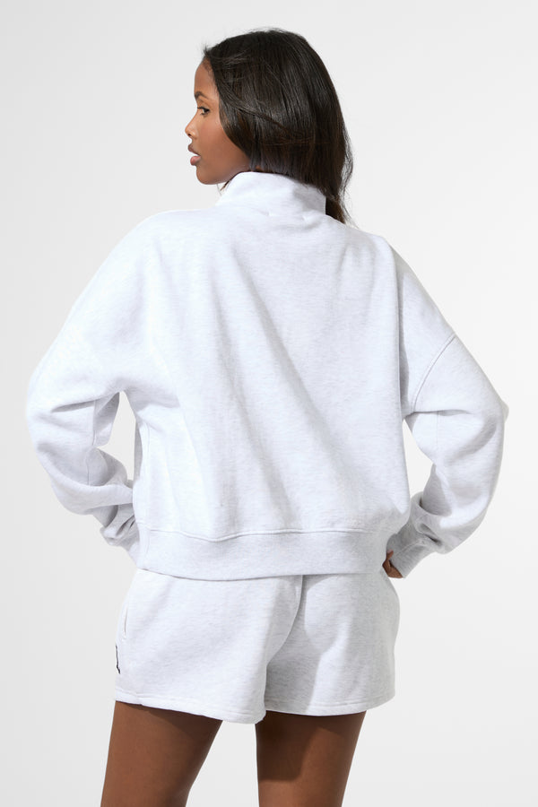 Kaiia KTL Logo Oversized Quarter Zip Sweatshirt Light Grey Marl