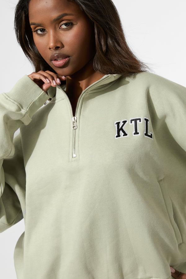 Kaiia KTL Logo Oversized Quarter Zip Sweatshirt Sage