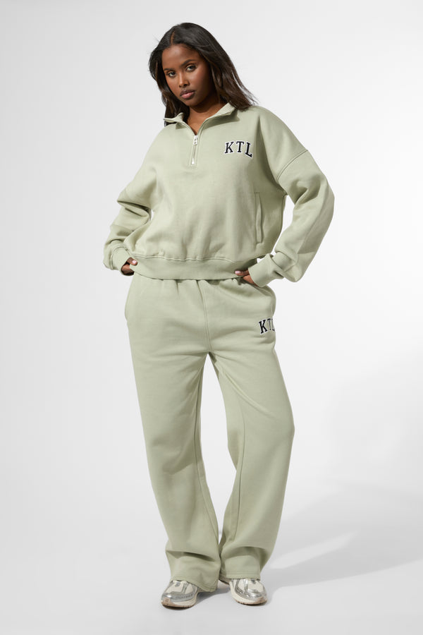 Kaiia KTL Logo Oversized Quarter Zip Sweatshirt Sage