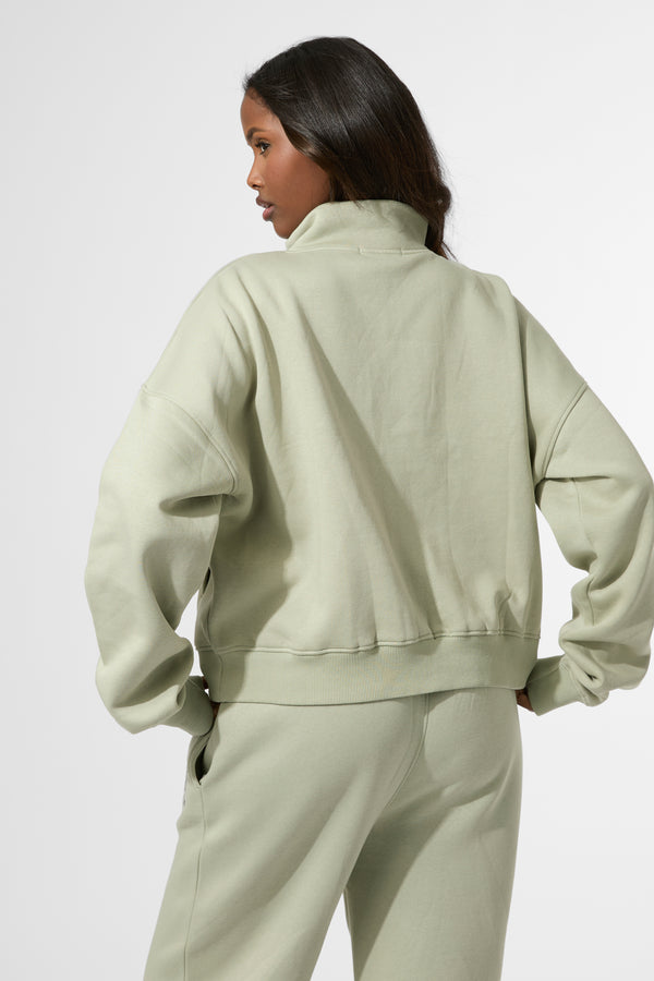 Kaiia KTL Logo Oversized Quarter Zip Sweatshirt Sage