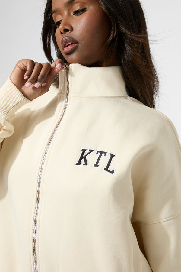 Kaiia KTL Logo Oversized Zip Up Sweatshirt Buttercream