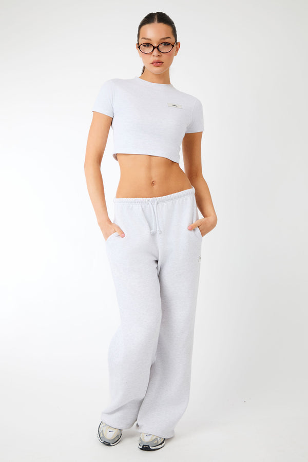 Kaiia Label Logo Baby Tee Light Grey Marl