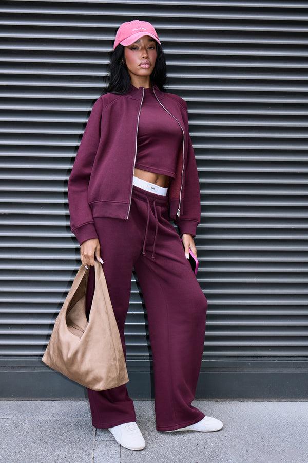 Kaiia Label Logo Boxy Zip Through Sweatshirt Plum