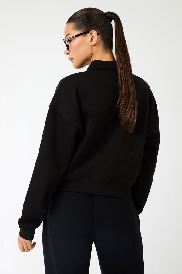 Kaiia Label Logo Collared Zip Through Sweatshirt Black