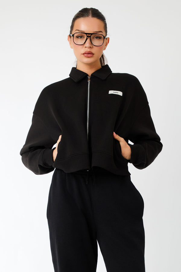 Kaiia Label Logo Collared Zip Through Sweatshirt Black