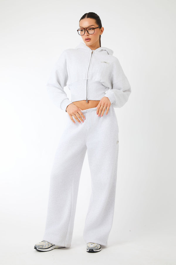 Kaiia Label Logo Corset Zip Through Hoodie Light Grey Marl