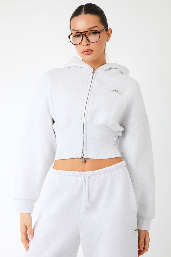 Kaiia Label Logo Corset Zip Through Hoodie Light Grey Marl