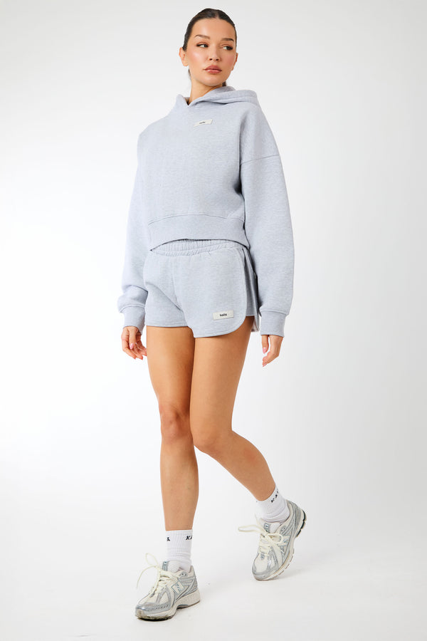 Kaiia Label Logo Cropped Oversized Hoodie Grey Marl