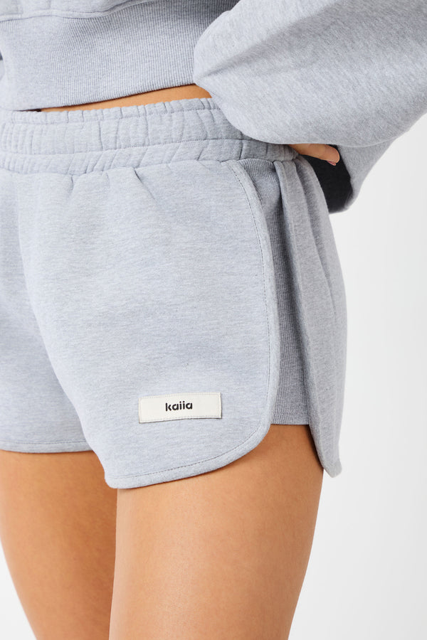 Kaiia Label Logo Curve Hem Mini Shorts Grey Marl