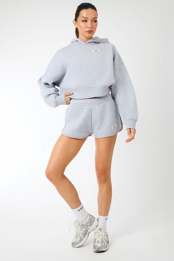 Kaiia Label Logo Curve Hem Mini Shorts Grey Marl