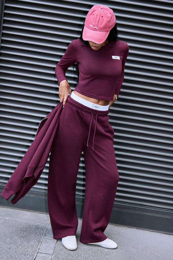 Kaiia Label Logo Double Waistband Joggers Plum