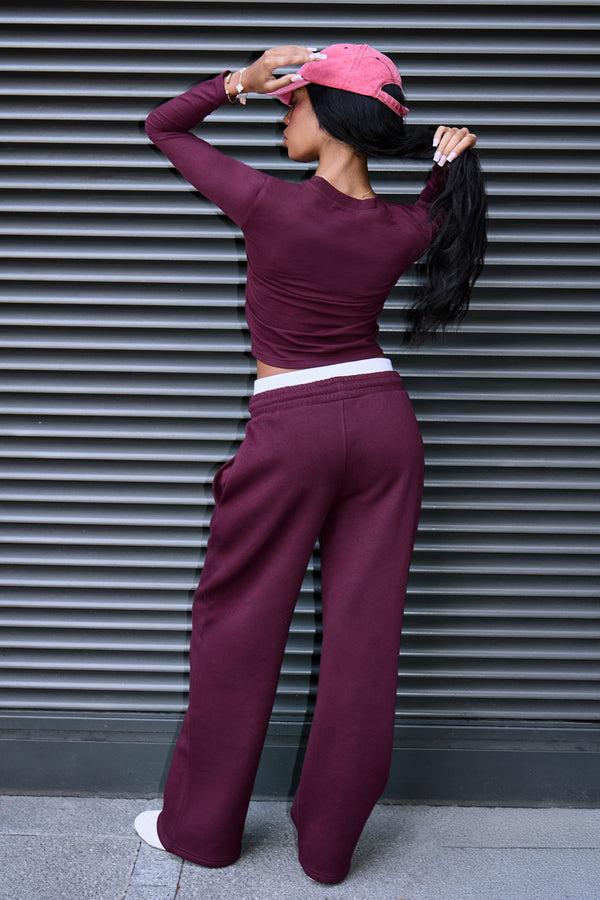 Kaiia Label Logo Double Waistband Joggers Plum