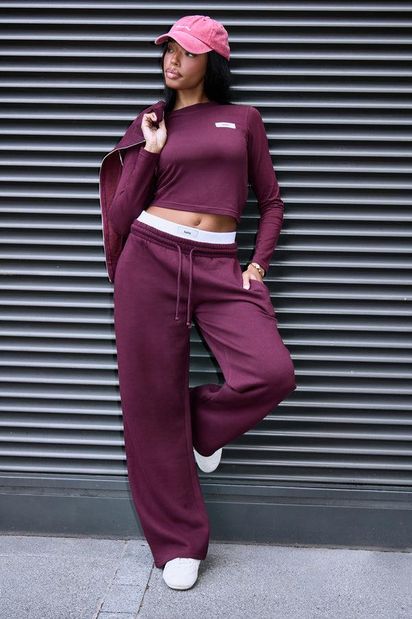 Kaiia Label Logo Double Waistband Joggers Plum