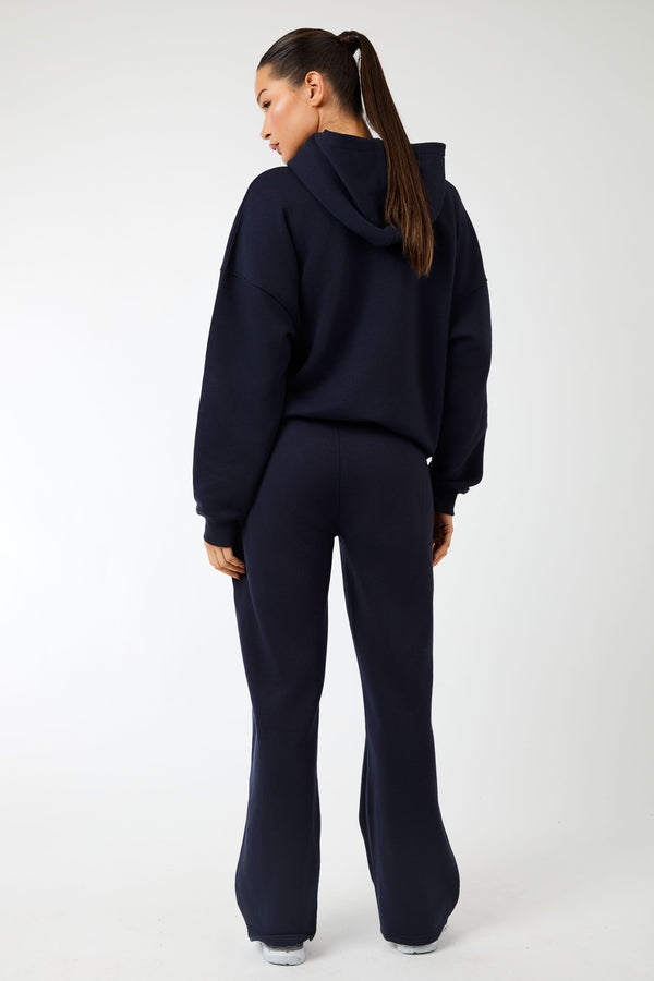 Kaiia Label Logo Exposed Waistband Wide Leg Joggers Navy