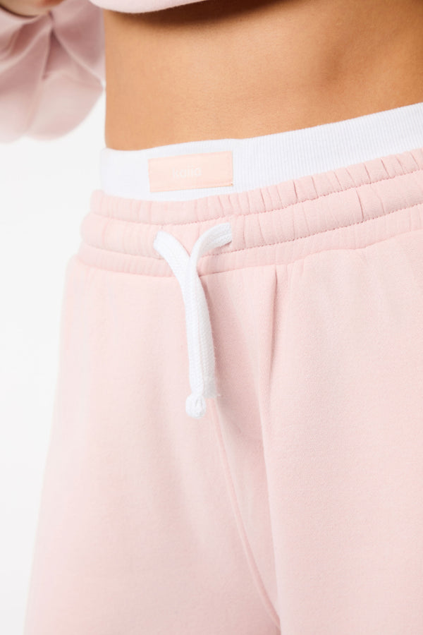 Kaiia Label Logo Exposed Waistband Wide Leg Joggers Dusty Pink