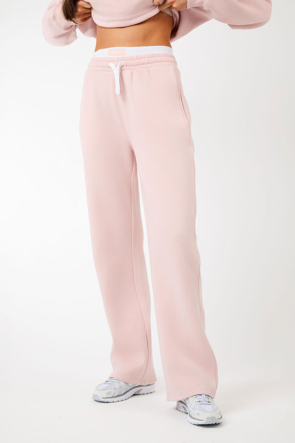 Kaiia Label Logo Exposed Waistband Wide Leg Joggers Dusty Pink