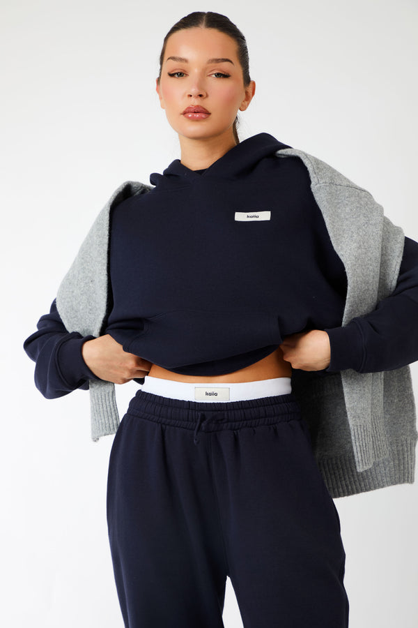 Kaiia Label Logo Oversized Hoodie Navy