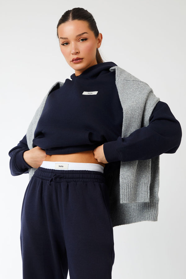 Kaiia Label Logo Oversized Hoodie Navy