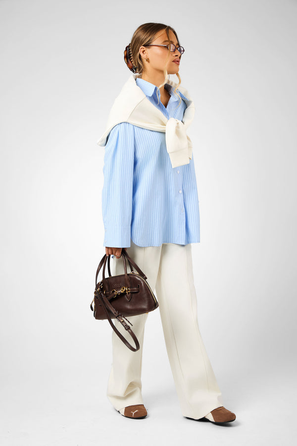 Kaiia Label Logo Oversized Shirt Blue Stripe