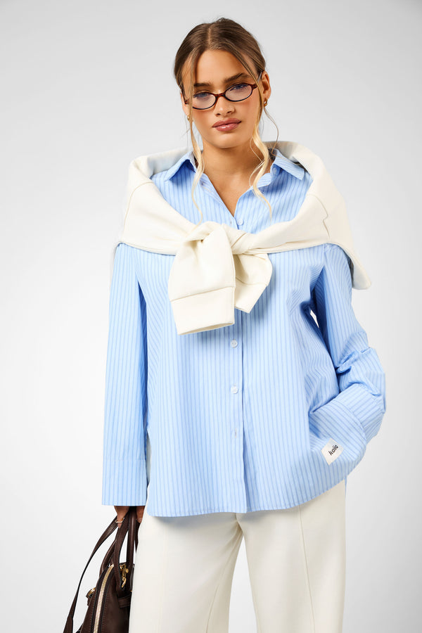 Kaiia Label Logo Oversized Shirt Blue Stripe