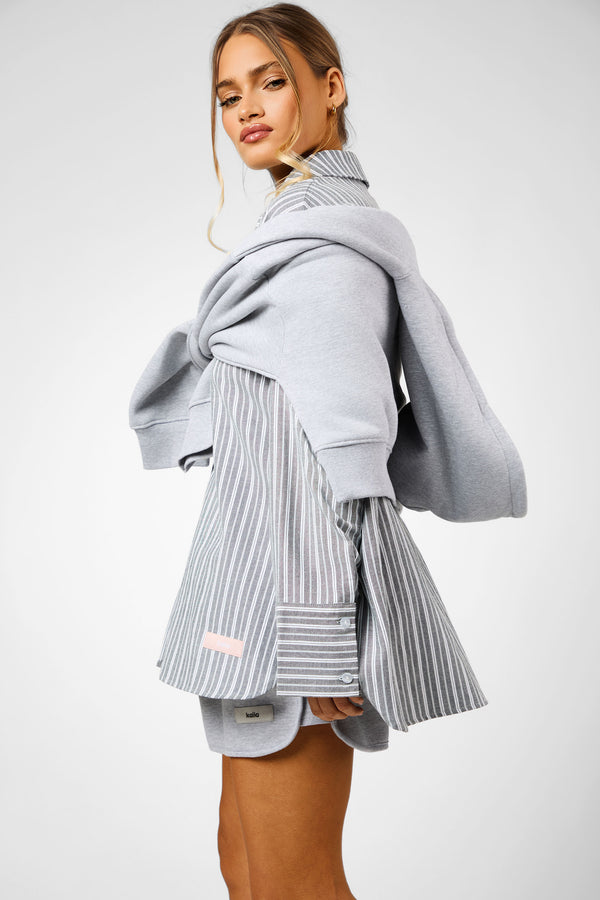 Kaiia Label Logo Oversized Shirt Grey Stripe