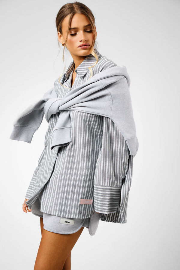 Kaiia Label Logo Oversized Shirt Grey Stripe