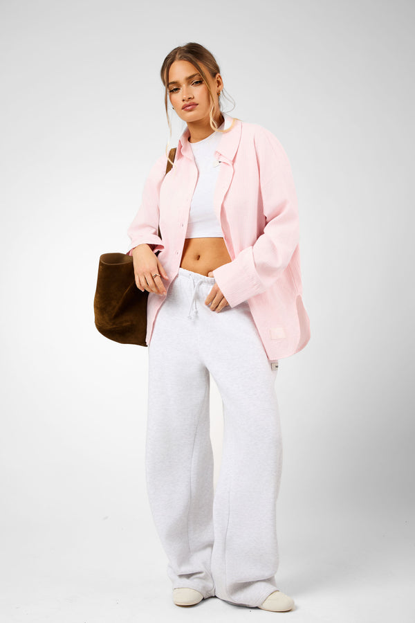 Kaiia Label Logo Oversized Shirt Pink Stripe