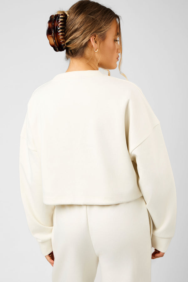 Kaiia Label Logo Premium Interlock Drawcord Sweatshirt Cream