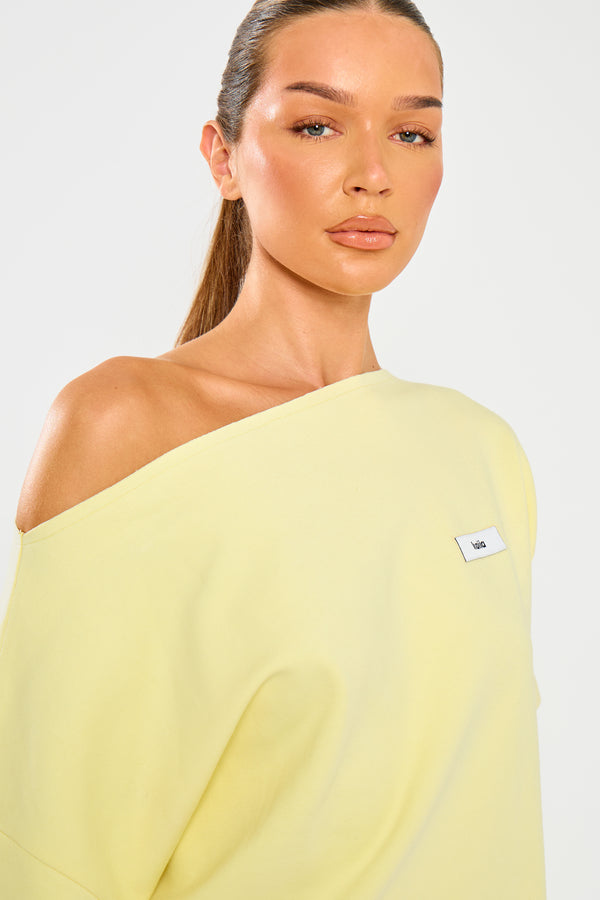 Kaiia Label Logo Premium Interlock Off The Shoulder Oversized T-Shirt Yellow
