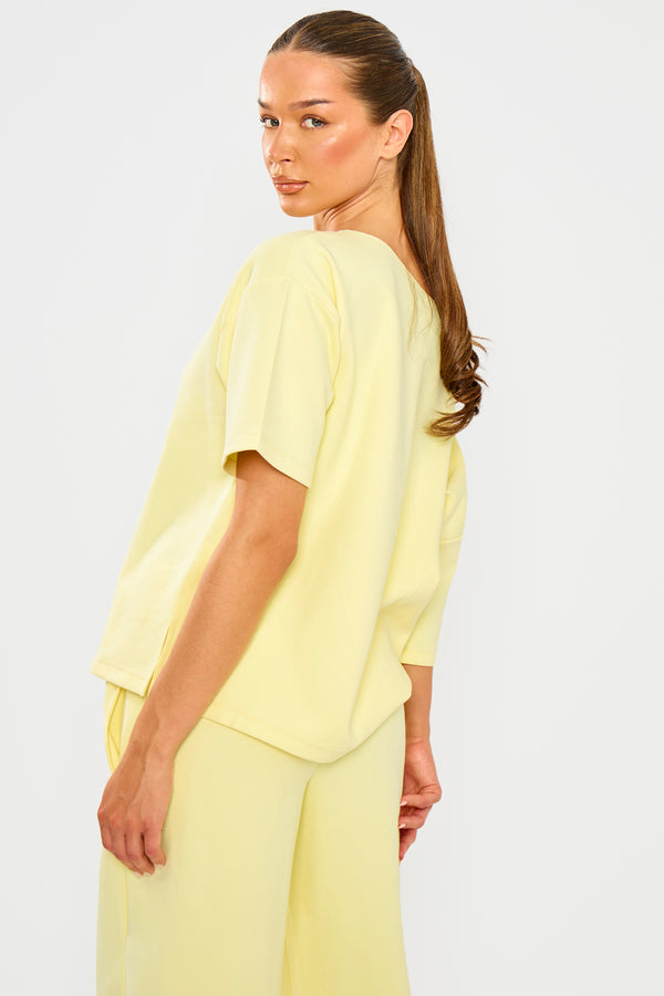 Kaiia Label Logo Premium Interlock Off The Shoulder Oversized T-Shirt Yellow