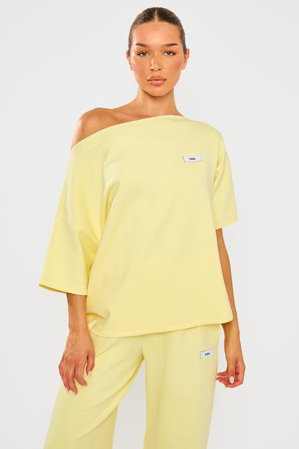 Kaiia Label Logo Premium Interlock Off The Shoulder Oversized T-Shirt Yellow