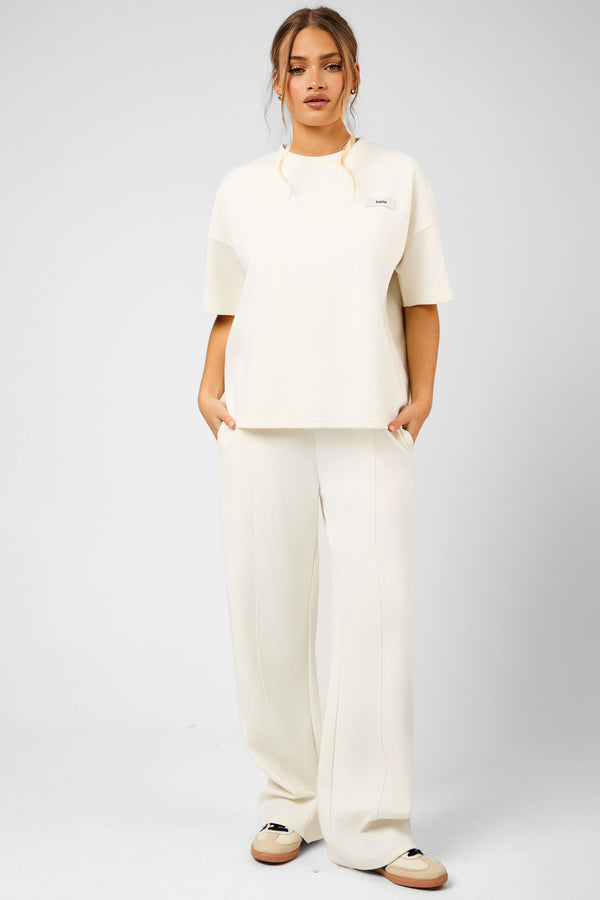 Kaiia Label Logo Premium Interlock Oversized T-Shirt Cream