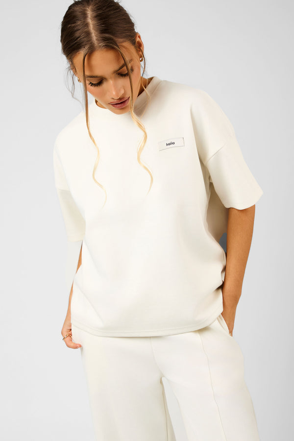 Kaiia Label Logo Premium Interlock Oversized T-Shirt Cream