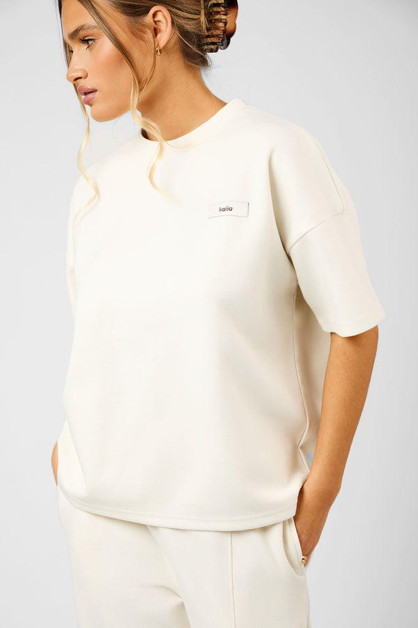 Kaiia Label Logo Premium Interlock Oversized T-Shirt Cream