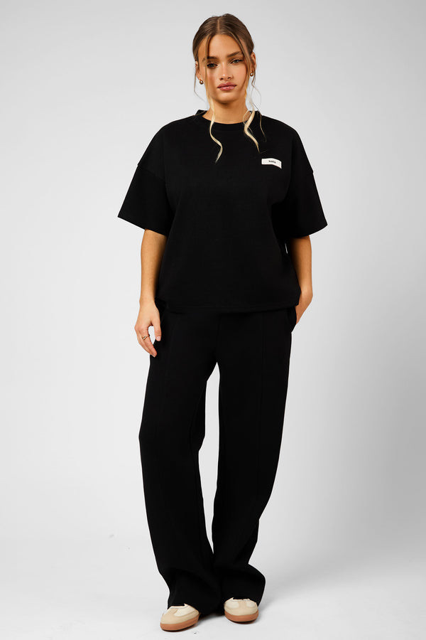 Kaiia Label Logo Premium Interlock Oversized T-Shirt Black