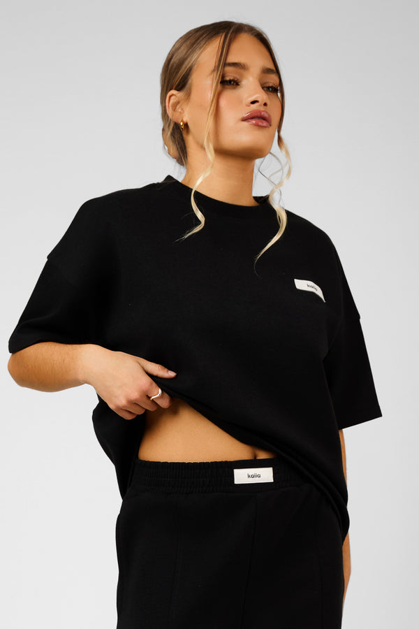 Kaiia Label Logo Premium Interlock Oversized T-Shirt Black