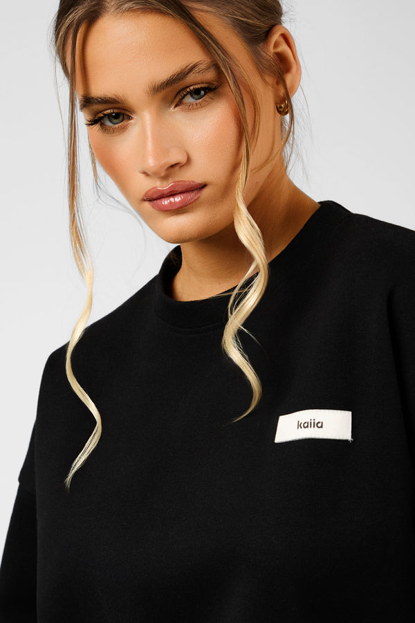 Kaiia Label Logo Premium Interlock Oversized T-Shirt Black