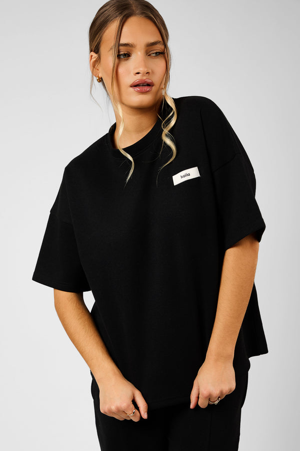 Kaiia Label Logo Premium Interlock Oversized T-Shirt Black
