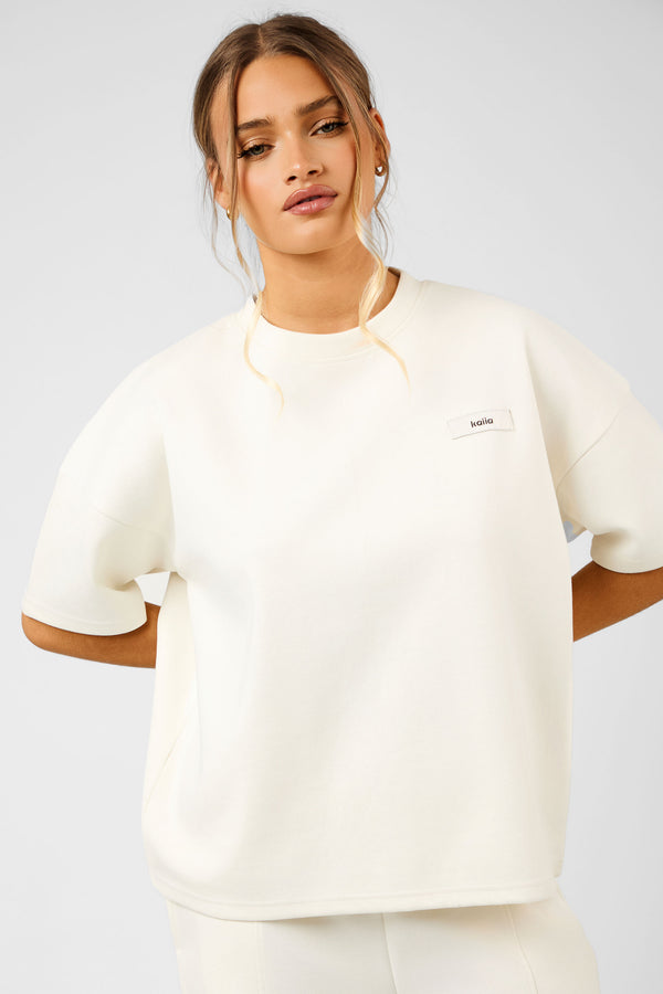 Kaiia Label Logo Premium Interlock Oversized T-Shirt Cream