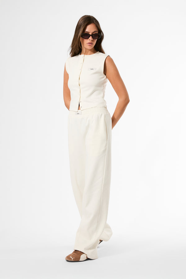 Kaiia Label Logo Premium Interlock Seam Detail Wide Leg Joggers Cream