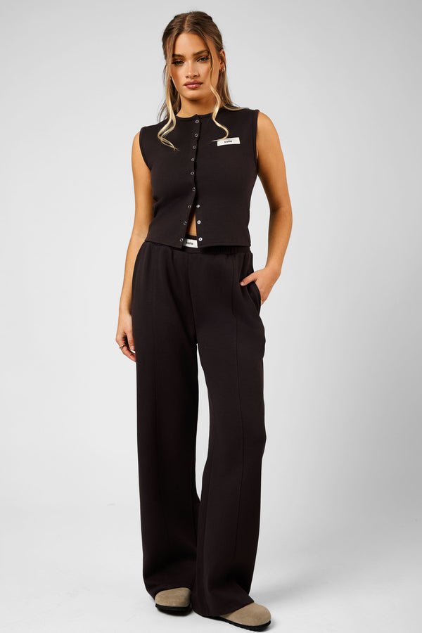 Kaiia Label Logo Premium Interlock Waistcoat Top Brown