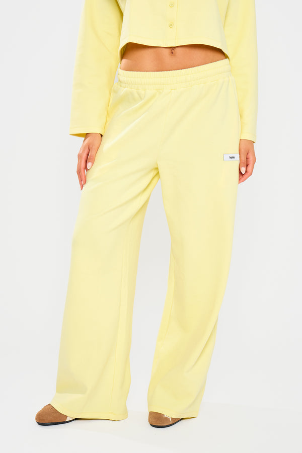 Kaiia Label Logo Premium Interlock Wide Leg Joggers Yellow