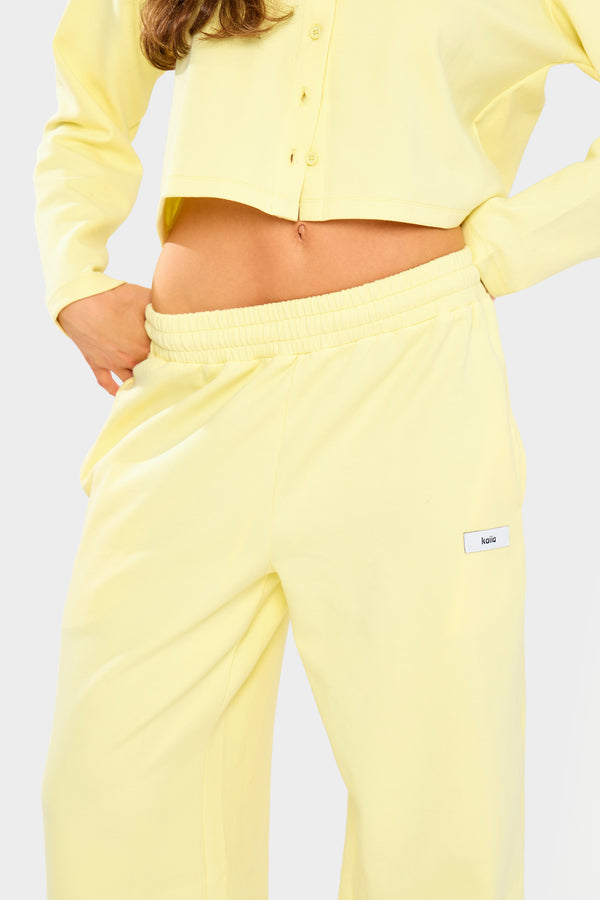 Kaiia Label Logo Premium Interlock Wide Leg Joggers Yellow