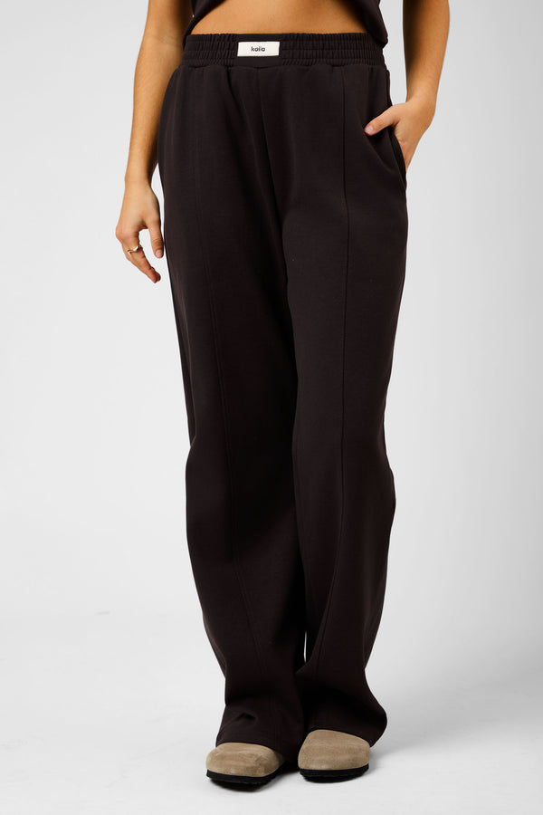 Kaiia Label Logo Premium Interlock Wide Leg Joggers Brown