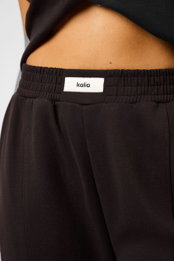 Kaiia Label Logo Premium Interlock Wide Leg Joggers Brown