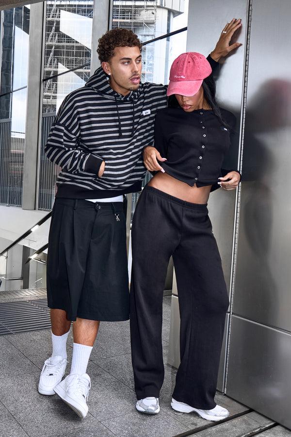 Kaiia Label Logo Rib Wide Leg Trousers Black