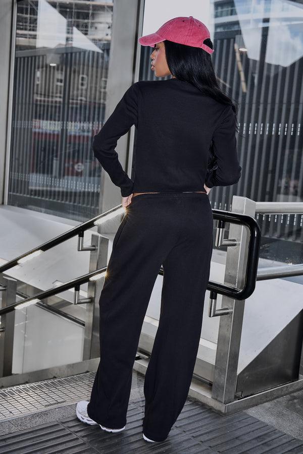 Kaiia Label Logo Rib Wide Leg Trousers Black